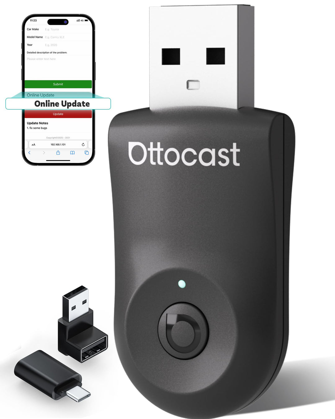 Neu 2025 Ottocast Mini Flow – Wireless CarPlay Adapter &amp; Android Auto Adapter, 2-in-1 Dongle, Plug &amp;