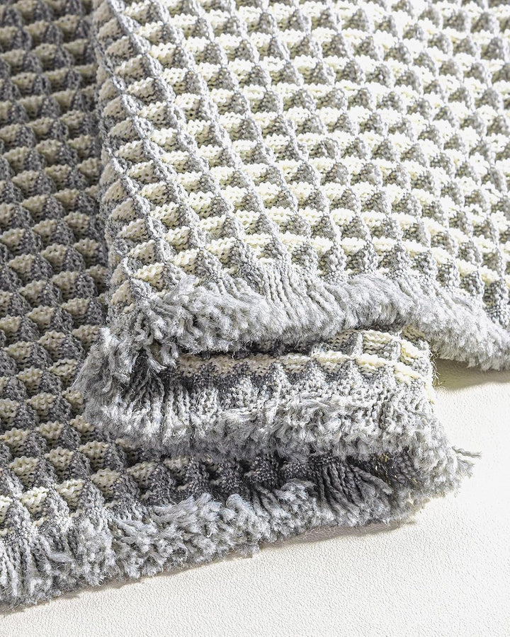 Grosses Badteppich Set, Boho Badematte Grau, Badezimmerteppich Set 2 Teilig, Waschbar Badezimmermatt