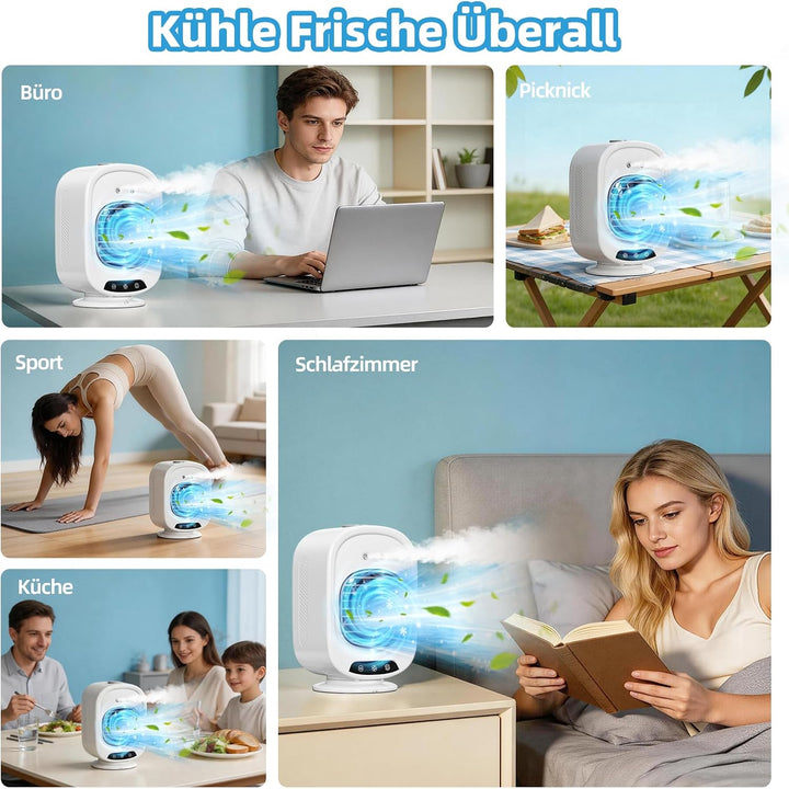 Mobile Klimaanlage, Mini Luftkühler mit 300mL Wassertank, 3 Geschwindigkeiten, 2 Sprühmodus, Mobil K