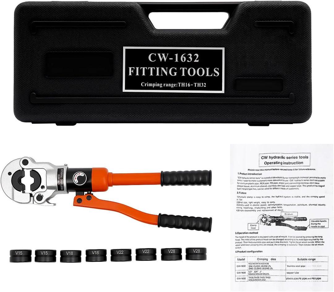 Hydraulik Presszange mit5 Satz Matrizen,Druck 8T,360° gedreht,Orange