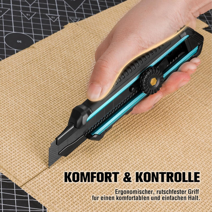 DURATECH 3 Stück Cuttermesser Set 18mm Profi Teppichmesser mit Drehknopf Sicherheitssperre, SK5 Abbr