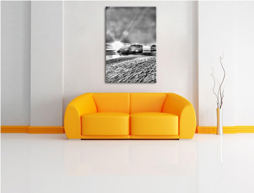 Pixxprint Sonnenuntergang an Felsen als Leinwandbild/Grösse: 100x70 cm/Wandbild/Kunstdruck/fertig be