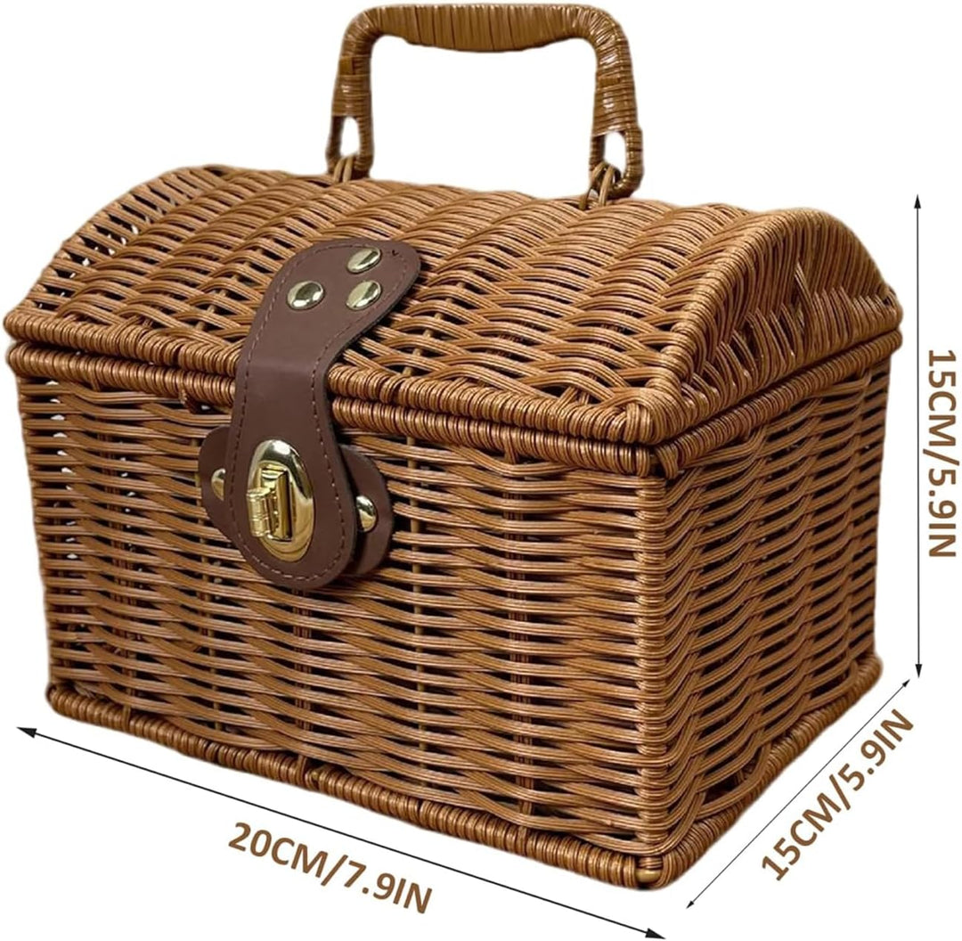 Picknickkorb mit Deckel,Aufbewahrungsbehälter mit Griff und Deckel - Ästhetischer Aufbewahrungskorb