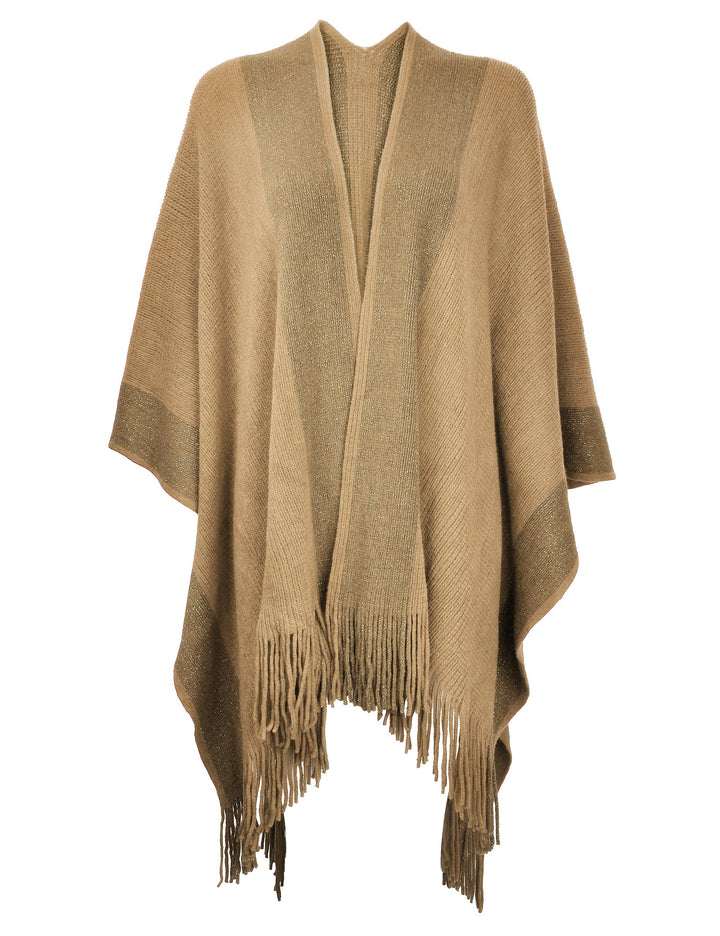 ZLYC Damen Weiche Schlichte Poncho Capes Retro Cardigans Pullover Camel, Camel