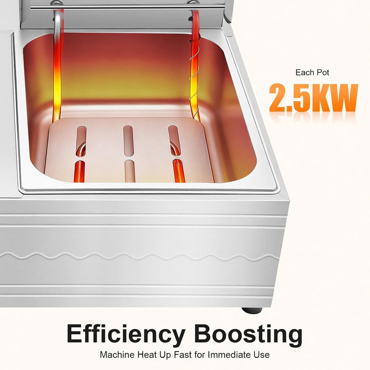 Doppelfritteuse 2x6L Edelstahl, elektrische Doppelbecken-Fritteuse 5000W, 60-200°C Temperaturregelun