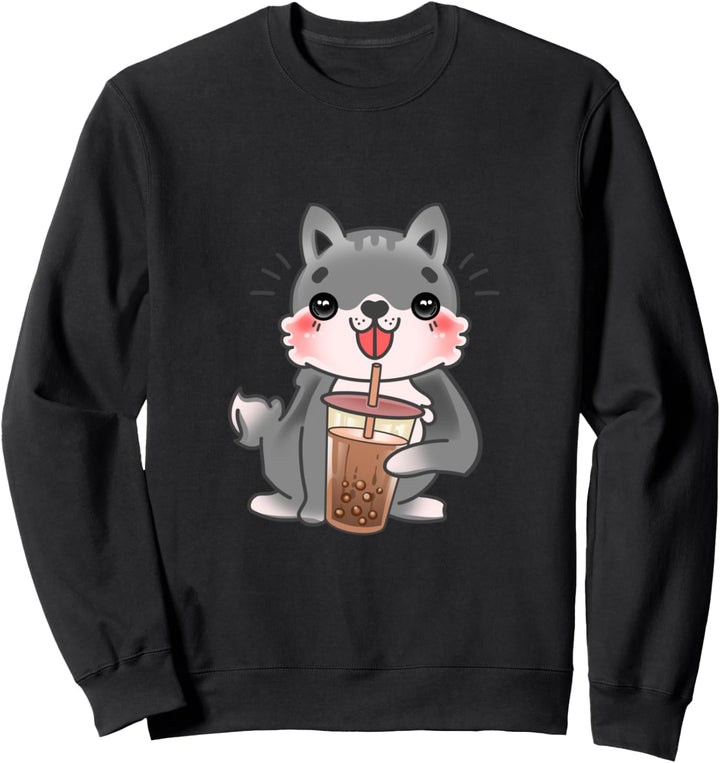 Kleiner Welpe, Hund mit Bubble Tea, Mädchen, Kinder Sweatshirt