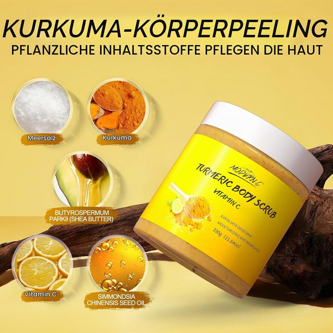 Körperpeeling mit Kurkuma Vitamin C, Peeling, entfernt abgestorbene Haut, verbessert dunkle Flecken,