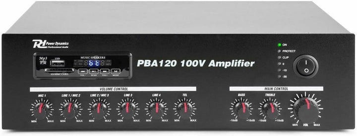 Power Dynamics PBA120 100 V Verstärker 120 W mit MP3-Player, Tuner und Bluetooth