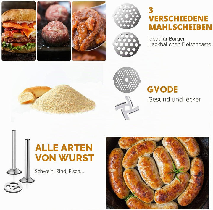 Edelstahl Fleischwolf Aufsatz für Kitchenaid Zubehör, Hohe Qualität Edelstahl Fleischwolf für Kitche