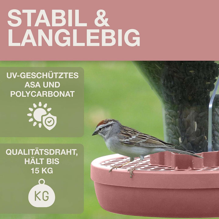 SWISSINNO Vogelfutterhaus zum Aufhängen – Davos SMART Birds - Vogelfutterspender mit Auffangschale -