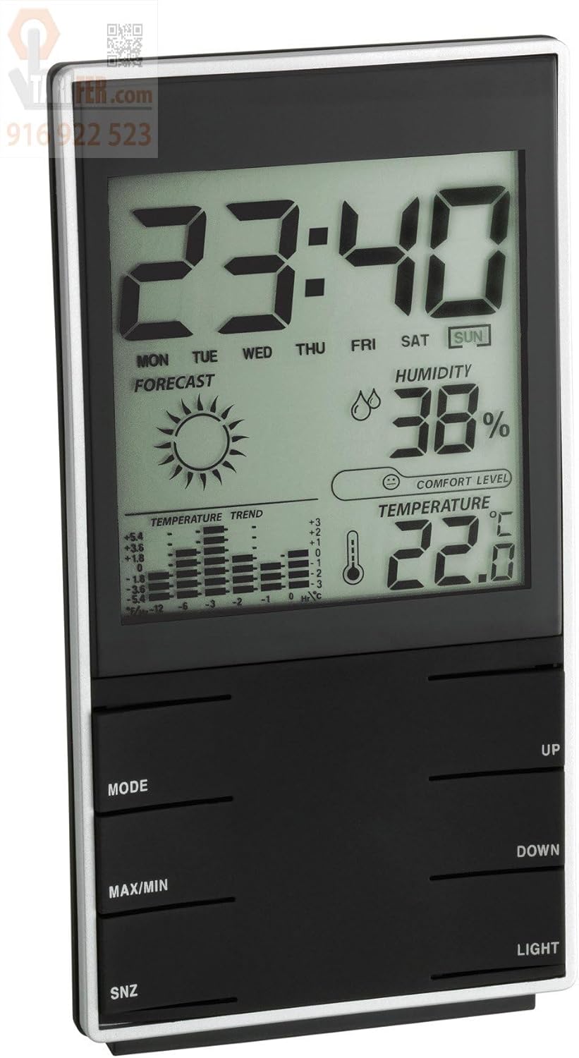 TFA Dostmann Digitale Wetterstation, Innentemperatur, Luftfeuchtigkeit, Komfortstufe, Temperaturdiag