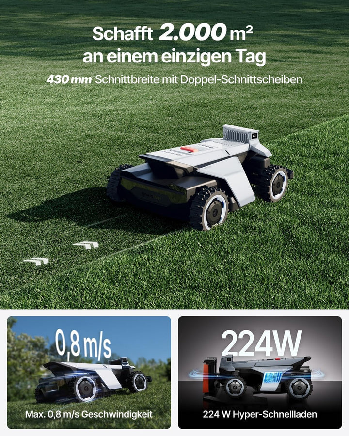 Segway Navimow X420 Mähroboter mit Garage X, für 2000 ㎡, Zero-Turn AWD für 84% Steigungen, NRTK+360°