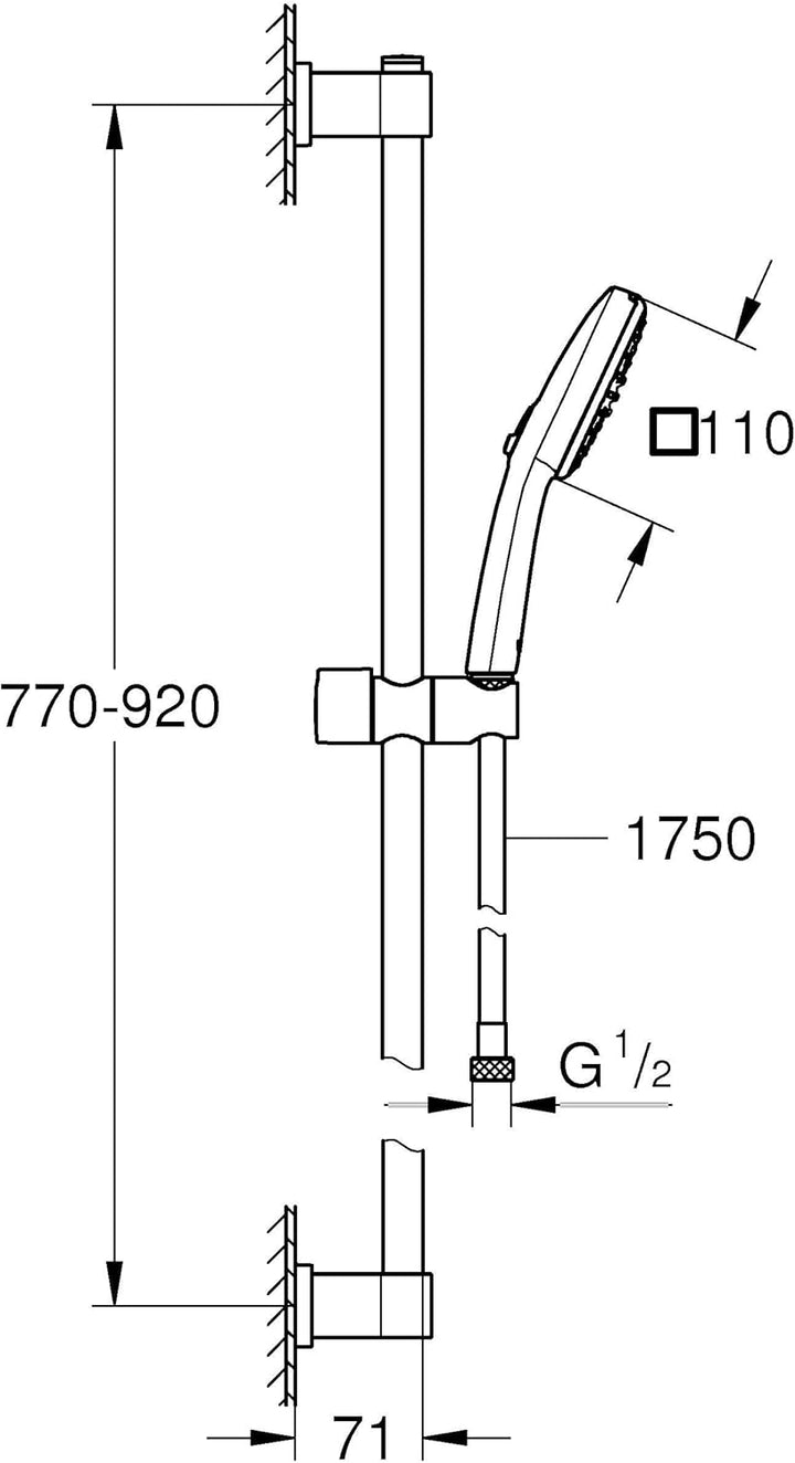 GROHE Vitalio 110, Duschset, 14l pro Min (Duschstangenset mit: Duschkopf 2 Strahlarten, 1,75m Schlau