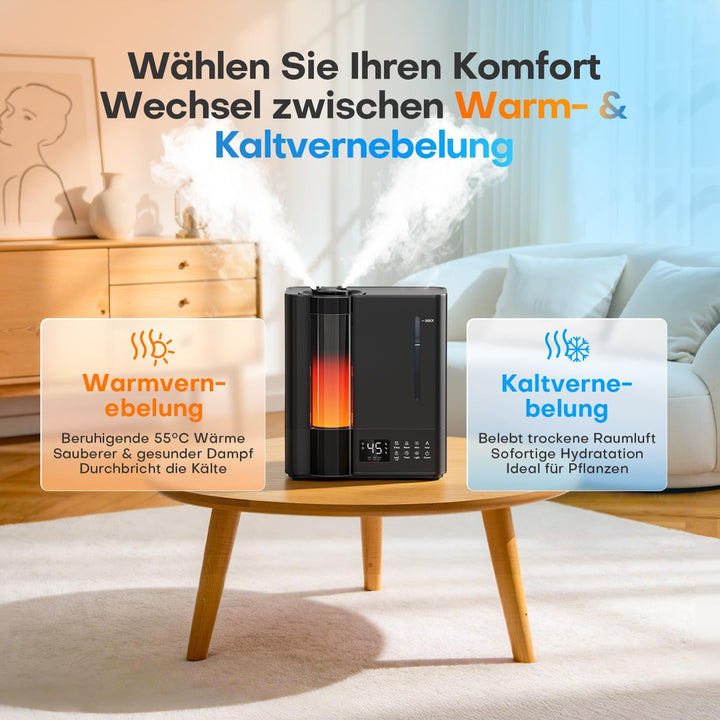 AROEVE 8L Luftbefeuchter Schlafzimmer, Warm- &amp; Kaltnebel Luftbefeuchter für grosse Räume, Befüllung