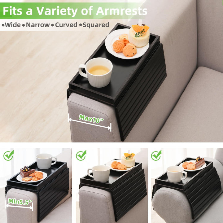 GEHE Natural Bamboo Sofa Arm Tray, Sofa Tray Table for Couch, Sofa Armrest Tray Table Anti-Slip Sofa