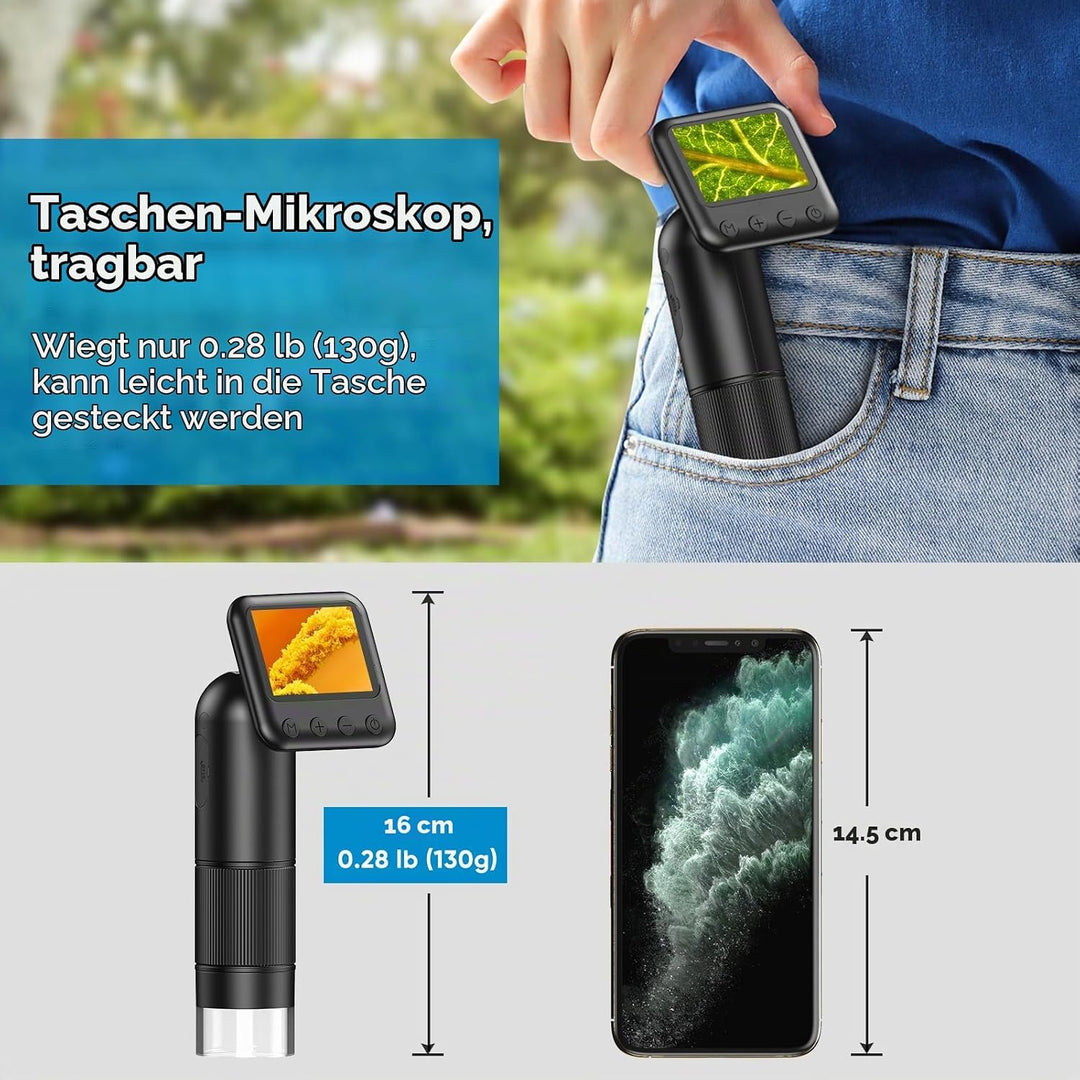 LCD Digital Handheld Microscope, 800x Portable Pocket Microscope for Kids with LED Lights, Electroni