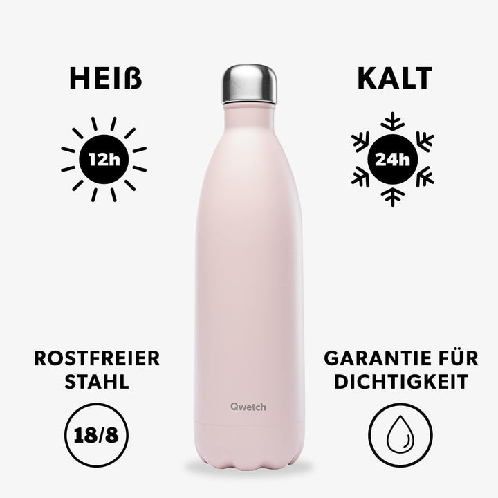 QWETCH - Isothermische Originals Flasche - Pastel Rosa 1L - Nomadische Edelstahlflasche - 24h Kalt u