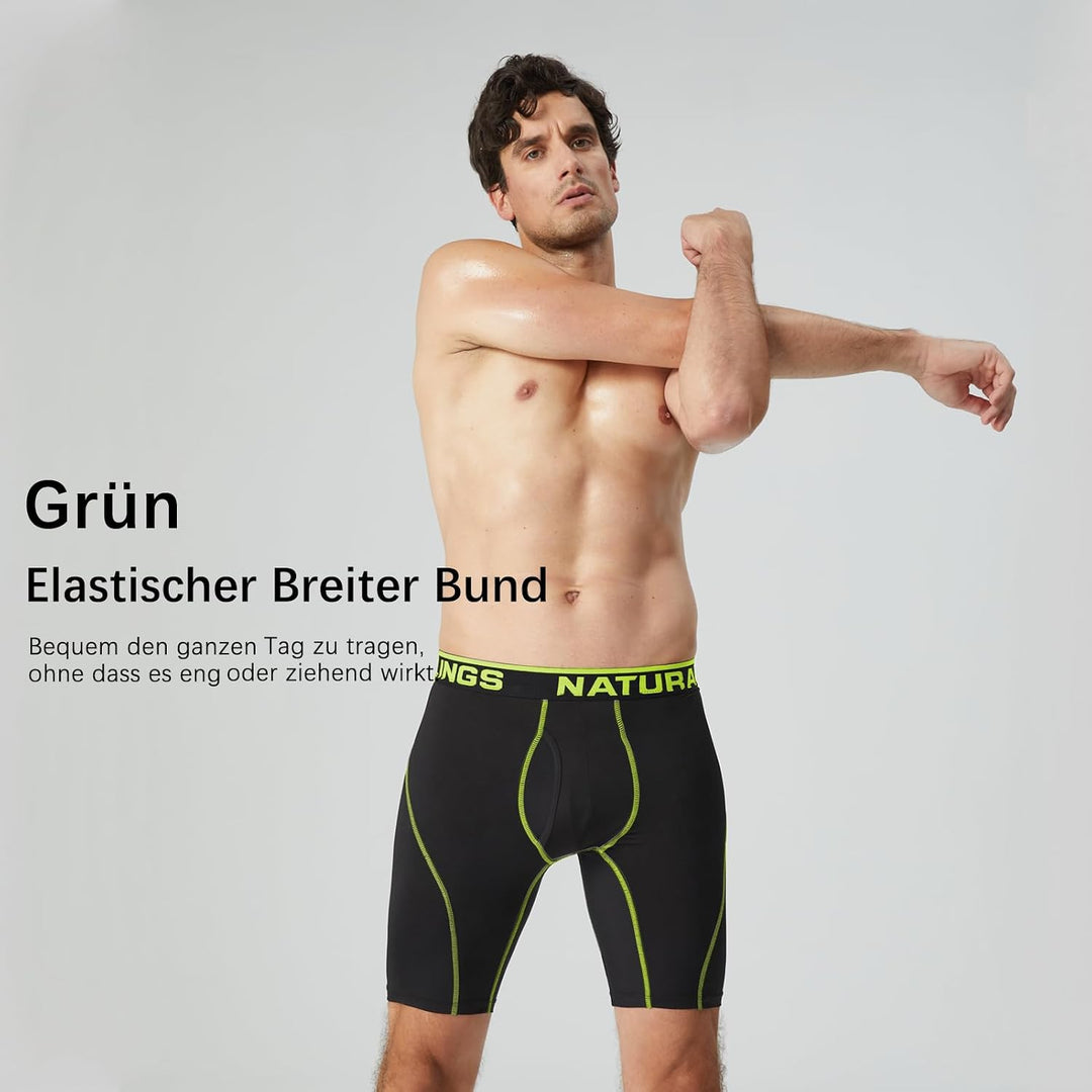 Natural Feelings Langes Bein Sport Boxershorts Herren 3er Pack Elastisch 9 Zoll Unterhosen Männer S
