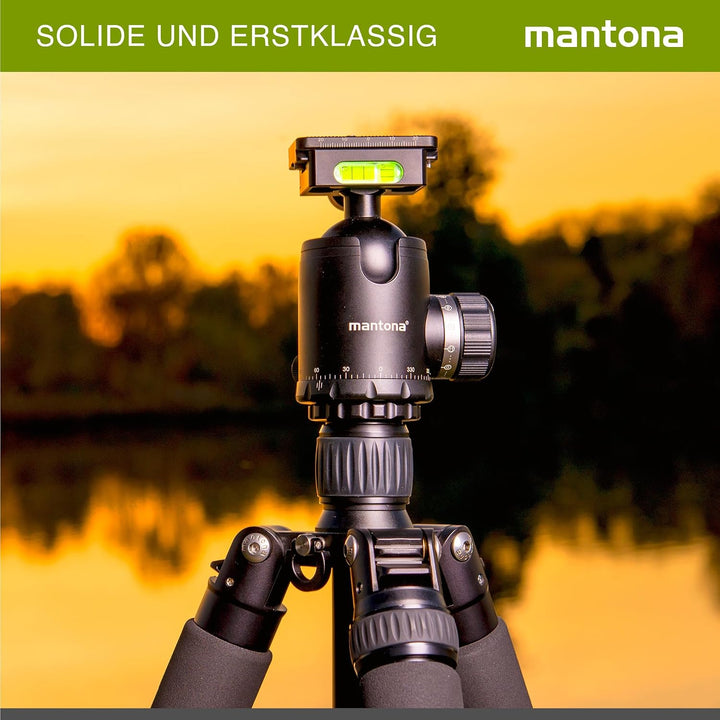 mantona Fortress Kugelkopf mit 40 mm Kugel I 360° Panorama-Funktion &amp; 3 Wasserwaagen I mit Arca Swis