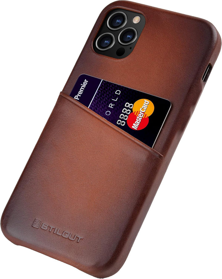 STILGUT Cover Premium kompatibel mit iPhone 12 Pro Max (6.7") Hülle mit Kartenfach, Case aus Leder,