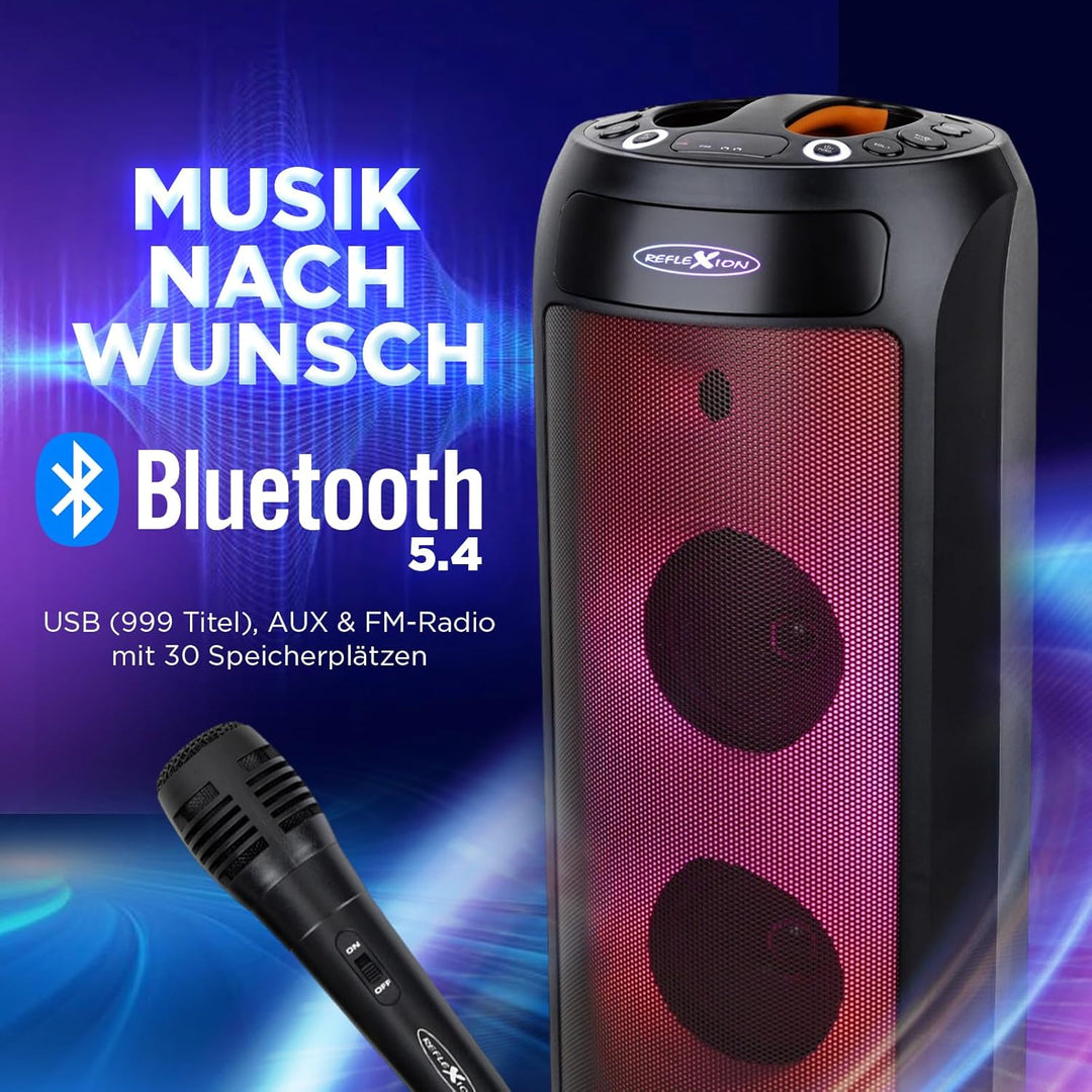 REFLEXION PSX30BT 240W Bluetooth Lautsprecher mit LED-Flammenlicht – Tragbarer TWS Speaker mit Mikro