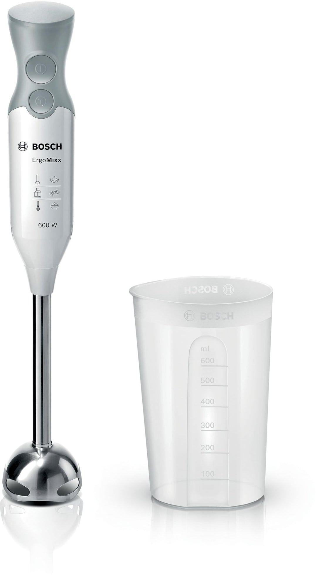 Bosch Hausgeräte Stabmixer ErgoMixx MSM66110, Edelstahl-Mixfuss, Mix- und Messbecher, 2 Geschwindigk