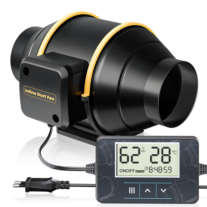 QiCrafe Rohrventilator 100 mm Neue Generation, Leiser Inline-Lüfter mit Timer, Temperatur- und Feuch
