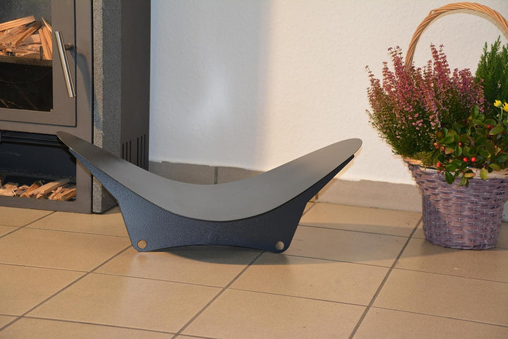 Metalltechnik Dermbach GmbH Kaminholzschale Innen aus Metall oval TIEF - Anthrazitgrau