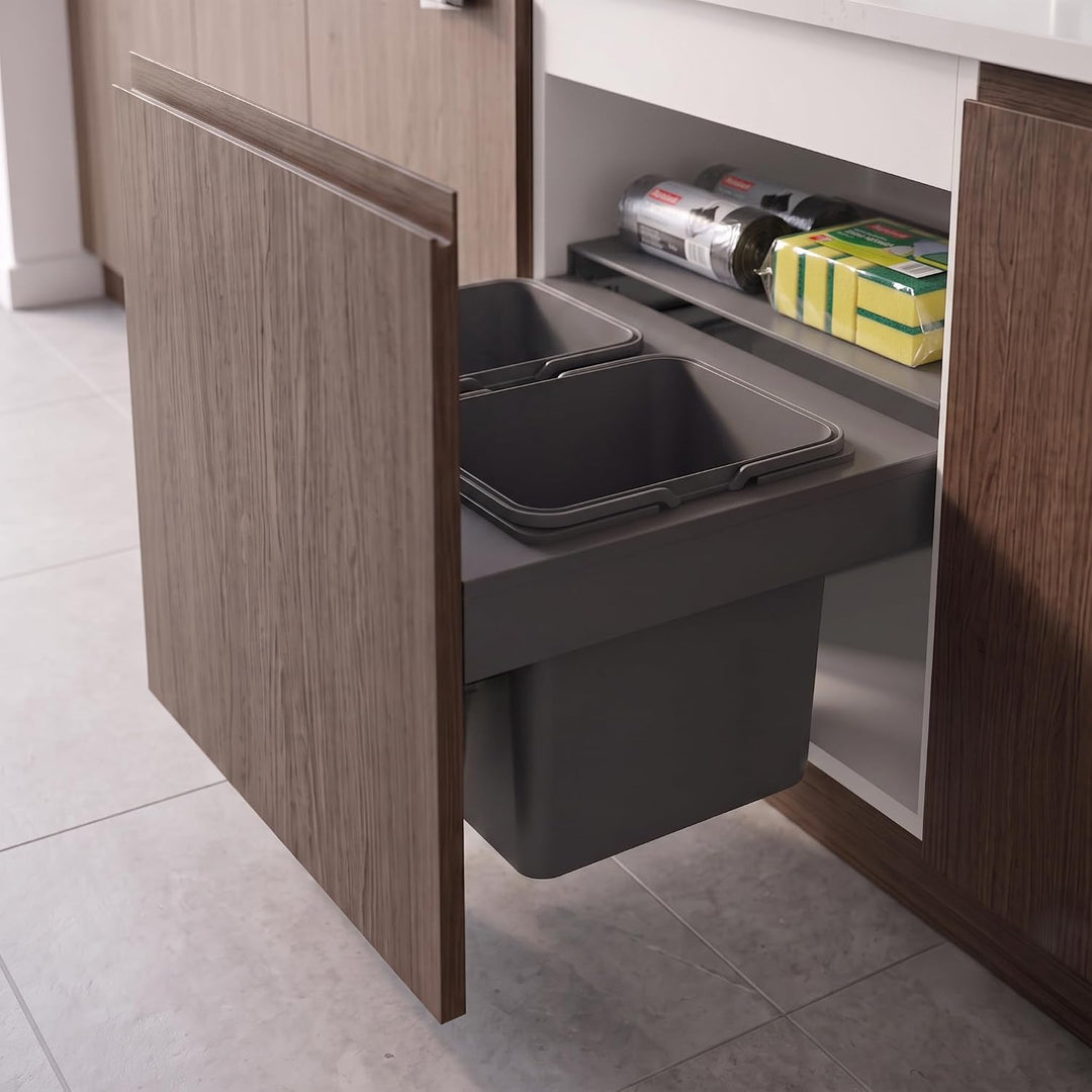 Einbau-Mülleimer für 60 cm Schrank SEGREGO 2-fach Abfallsystem mit Deckel Soft-Close &amp; Vollauszug 56