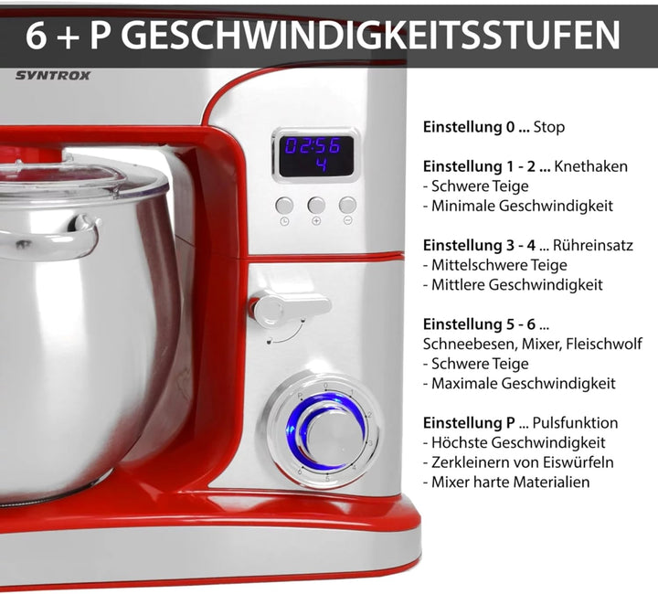 Syntrox Germany Küchenmaschine Snofru Edelstahl 12 Liter Küchengerät &amp; Fleischwolf, Multi-Funktions-