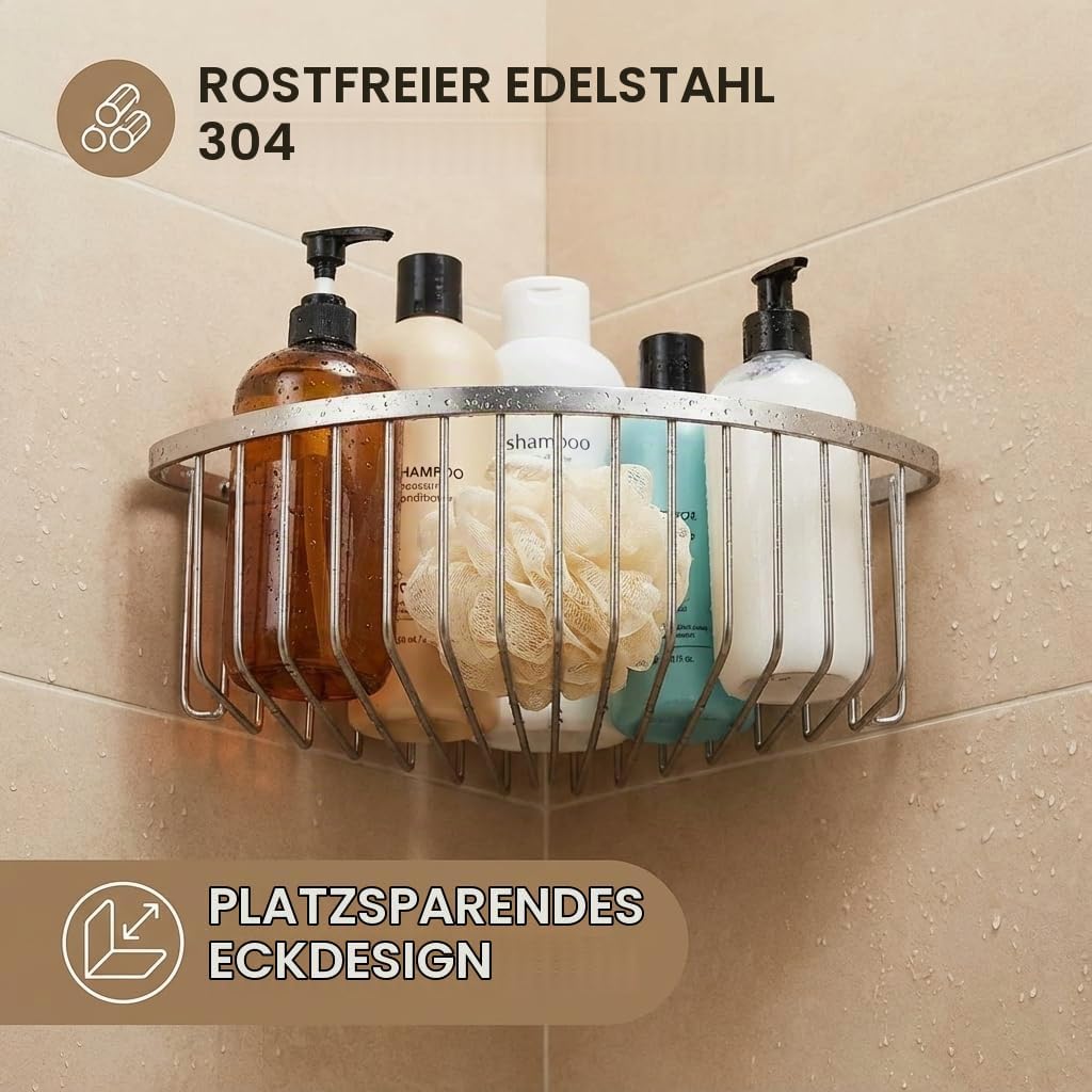 QWORK® Duschablage Ecke, Duschregal Edelstahl 304, 22,5 x 22,5 x 8,5 cm Eckregal Dusche, für Bad Küc