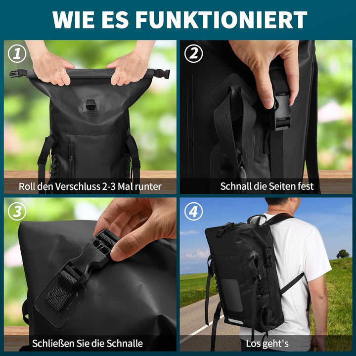 Wasserdichter Rucksack 30-35L, Rolltop Waterproof Backpack Mit Gepolstertem Tragegurt, Wasserdichtem