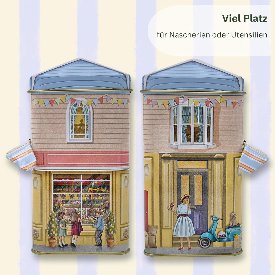 MediMuc Kleines Haus Chocolaterie mit Vordach - Dose, Gebäckdose, Geschenkdose, Sammlerdose - Volume