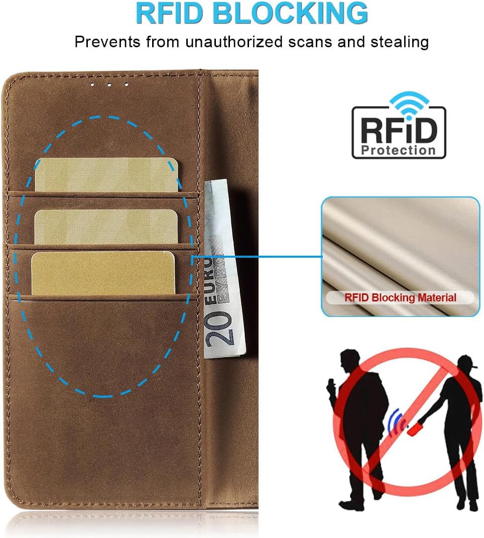 LENSUN Lederhülle für Samsung Galaxy A53, Echtleder Hülle [Echtes Leder][Stand-Funktion][RFID Schutz