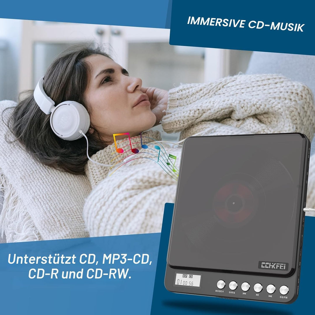 Tragbarer CD-Player mit Kopfhörern, Wiederaufladbarer Bluetooth CD Player mit Eingebauter Lautsprech