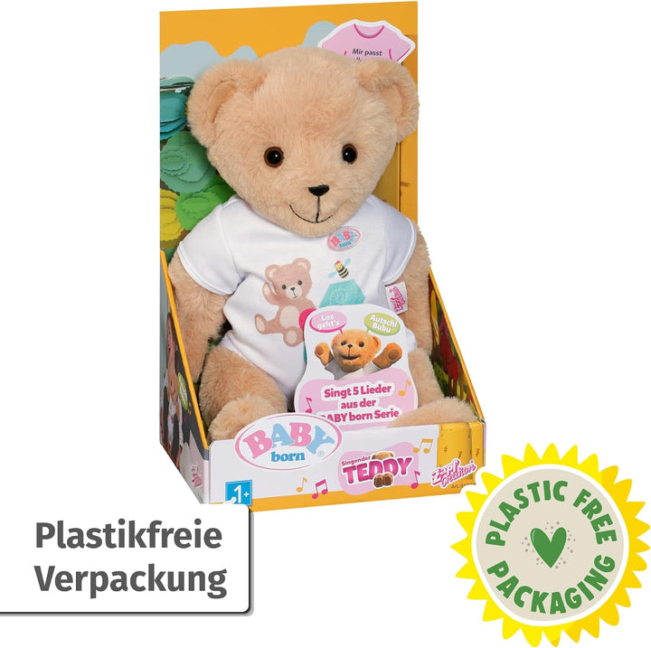 BABY born Singender Teddy, Plüschbär mit Soundfunktion, weissem Strampler und beweglichen Armen und
