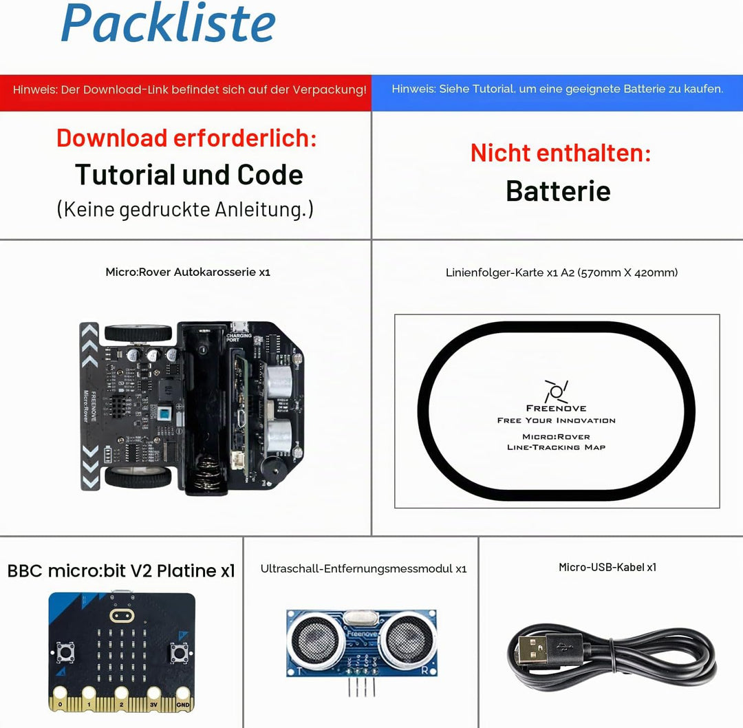 FREENOVE Micro:Rover Kit for BBC Micro:bit (V2 Contained), Obstacle Avoidance, Light-tracing, Line-T