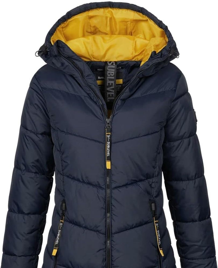 Sublevel Damen Jacke Steppmantel LSL-412 mit gefütterter Kapuze S inkwell blue, S inkwell blue