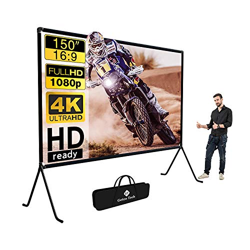 Beamer leinwand(150 "), Projektion Leinwand mit Ständer 16: 9 HD Faltbare Innen- / Aussenprojektion,