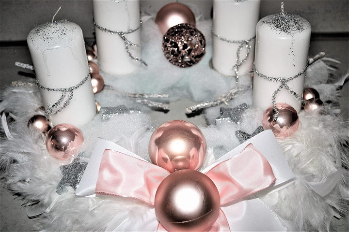 Adventskranz weiss rosa 40 cm künstlich Weihnachten Adventsgesteck Deko