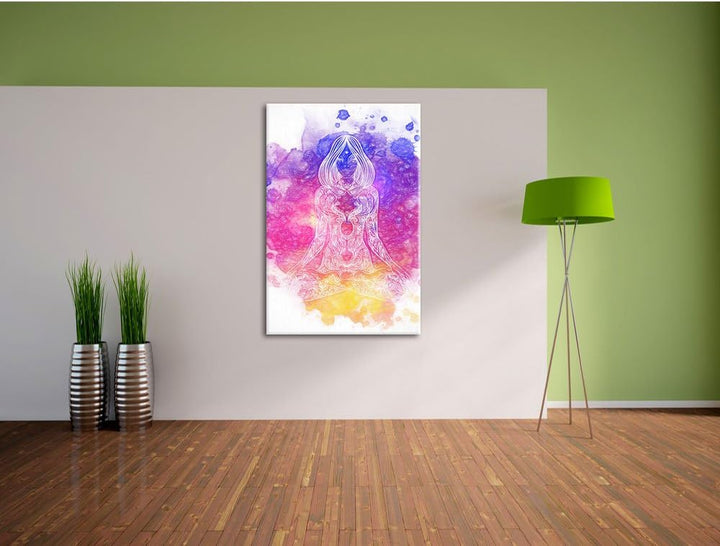Pixxprint Lotoshaltung Yoga Kunst Buntstift Effekt, Format: 100x70 auf Leinwand, 100x70