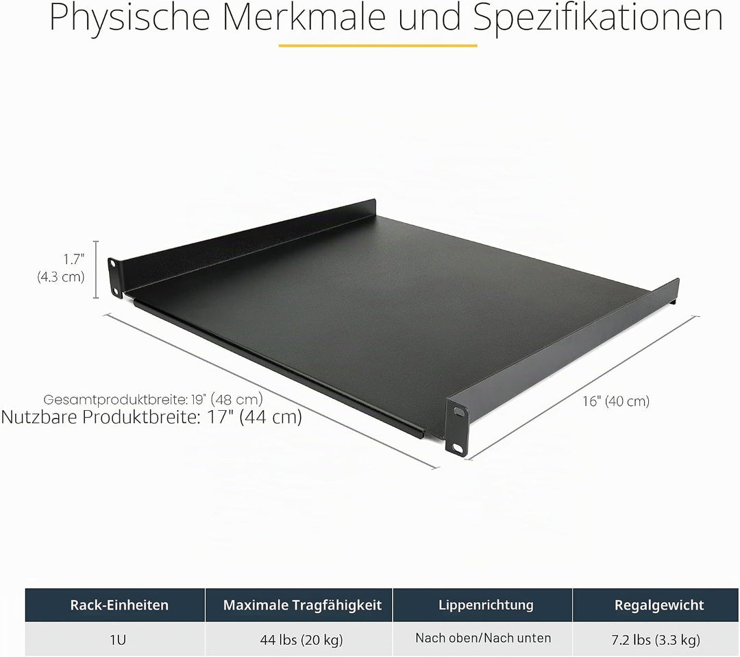 StarTech.com Serverschrank Fachboden - 19 Zoll Rack Fachboden - 19 Zoll Rack Ablage - 1HE Fachboden