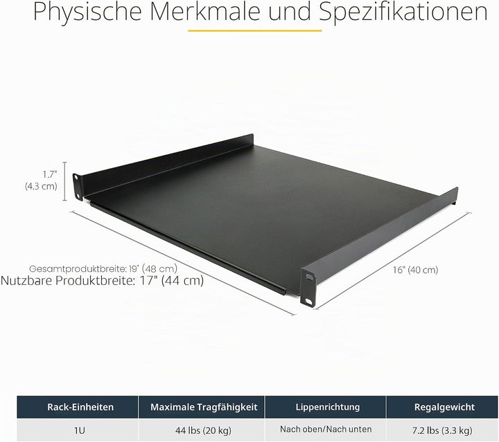 StarTech.com Serverschrank Fachboden - 19 Zoll Rack Fachboden - 19 Zoll Rack Ablage - 1HE Fachboden