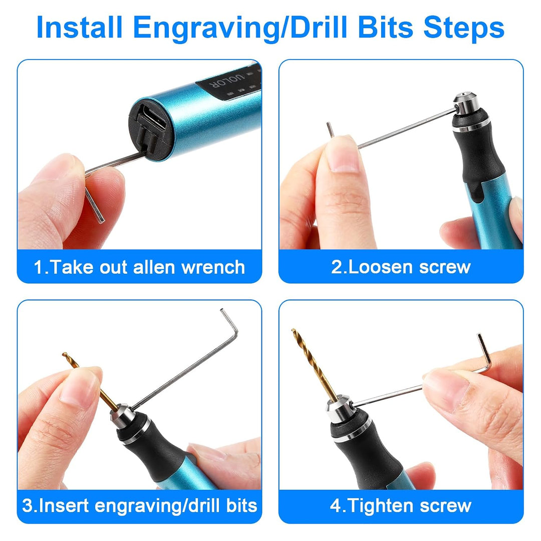 Uolor 3-Gang-Elektro-Mini-Bohrstift, Wiederaufladbare DIY Handbohrer Elektrisch, Mini Bohrmaschine m