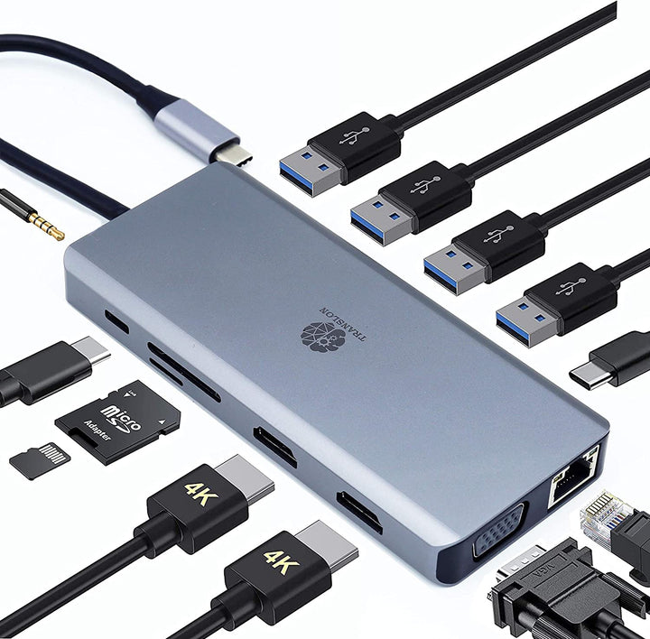 TRANSLON USB C Hub, Kompakte Dockingstation, 13 in 1, Triple Display, PD 100W, 2X HDMI, 1x VGA, 4X U