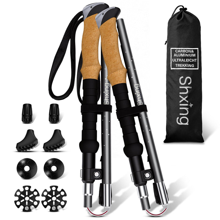 Wanderstöcke faltbar 2er Set, 35 cm, 3K Carbon-Alu | 35 cm Faltmass; 110–135 cm; 3K Carbon + 7050 Al