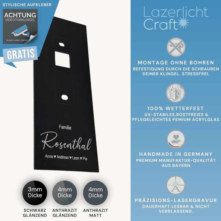 Klingelschild für Eufy Video Doorbell S220 2K HD (kabellos) | Schwarz oder Anthrazit | Verschiedene