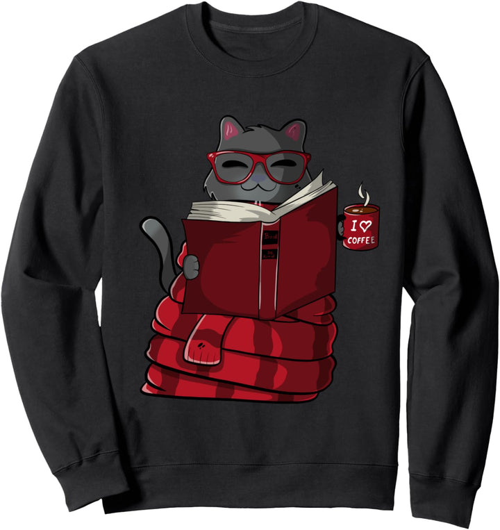 Katze, Buch lesen, Kaffee Sweatshirt