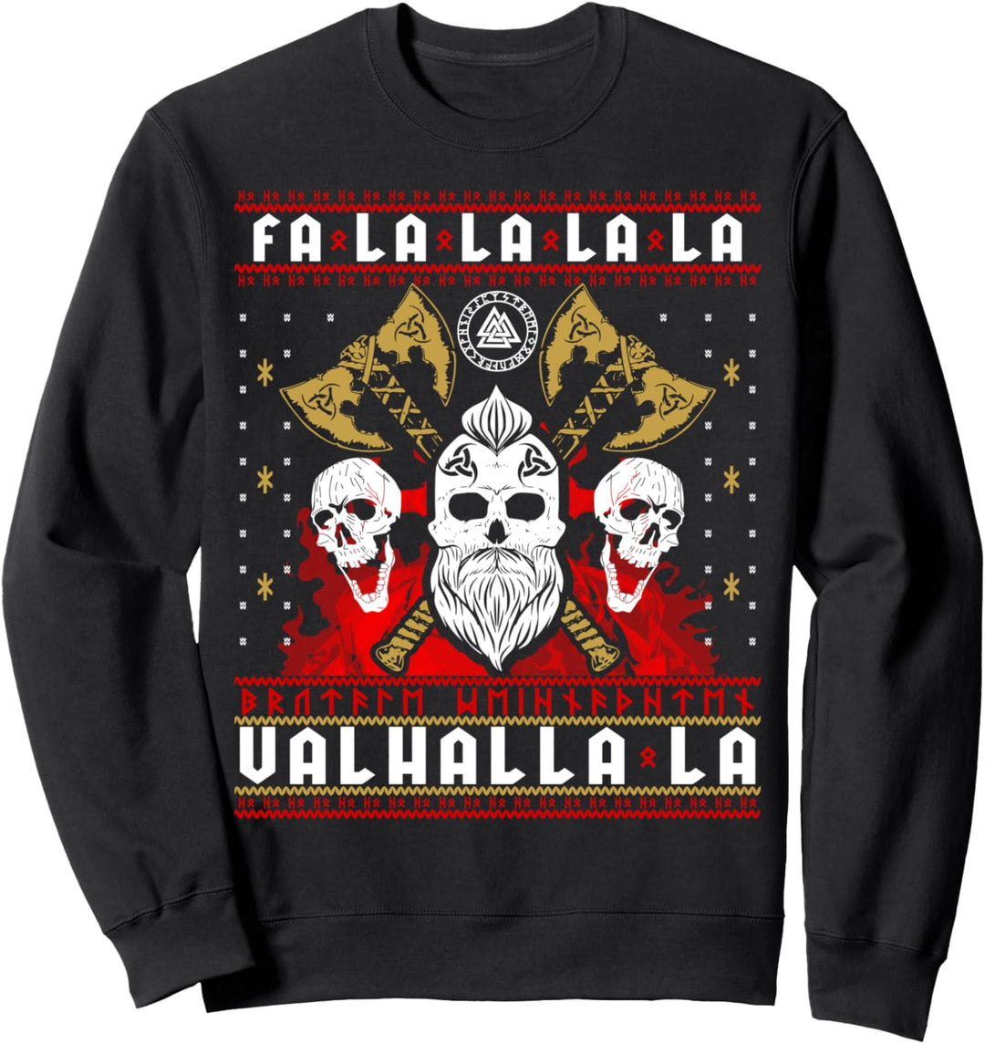 Hässlicher Weihnachtspullover Fa-La Valhalla Viking Valknut Skull Sweatshirt
