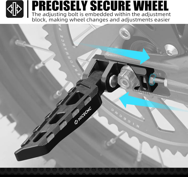 NICECNC Schwarze Kettenspanner-Einstellblöcke, hintere Stunt-Pegs, kompatibel mit Surron Light Bee X